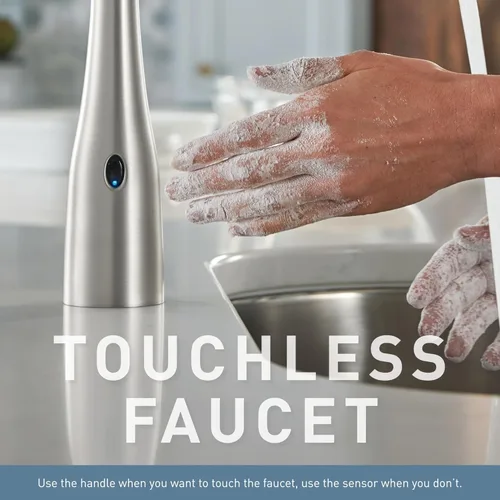 Miniatura 6 de Grifo de cocina Moen Brantford Spot Resist de acero inoxidable Motionsense Wave sin contacto de una manija desplegable con Power Clean y sistema