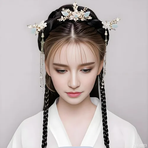 Miniatura 4 de Juego de 5 accesorios para el cabello chino Hanfu, palitos de pelo con borlas florales rosas, peine con aretes, horquillas de pelo vintage