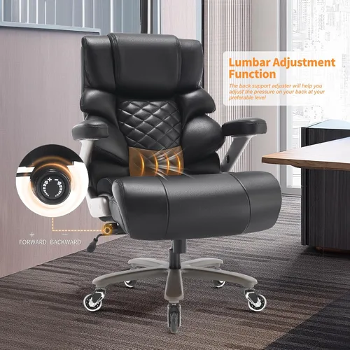 Miniatura 8 de VUZI Silla de oficina grande y alta de 700 libras - Silla grande de computadora con soporte lumbar ajustable, brazos plegables 3D, ruedas