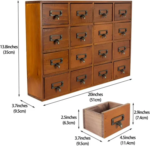 Miniatura 3 de Clóset de boticario con 16 cajones, con mesa, cofres y gabinetes de boticario de sobremesa, gabinete para catálogo de tarjetas de biblioteca, caja