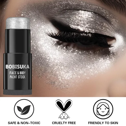 Miniatura 5 de BOBISUKA Palo de pintura facial plateada, palos de pintura de cuerpo completo plateado metálico impermeable, kit de pintura mezclable