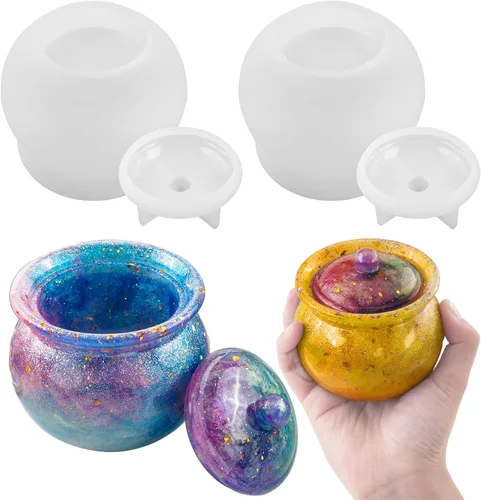 2 moldes de silicona para frascos, moldes redondos de resina con tapas, moldes de silicona para resina epoxi, caja de joyería de almacenamiento, 2