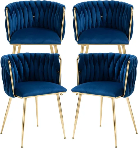 Miniatura 16 de Nrizc Juego de 2 sillas de comedor de terciopelo, sillas de comedor tapizadas tejidas con patas de metal dorado, sillas decorativas modernas