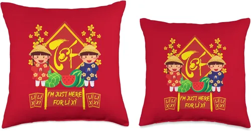 Miniatura 3 de Kids Funny Meaningful Vietnamese New Year Phrases I'm Just Here for Li Xi Almohada vietnamita para niños de Año Nuevo lunar 2022, 16 x 16