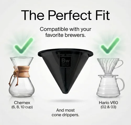 Miniatura 2 de Barista Warrior Filtros para verter – Compatible con Chemex, Hario V60 y cafeteras populares – Acero inoxidable reutilizable – Los mejores