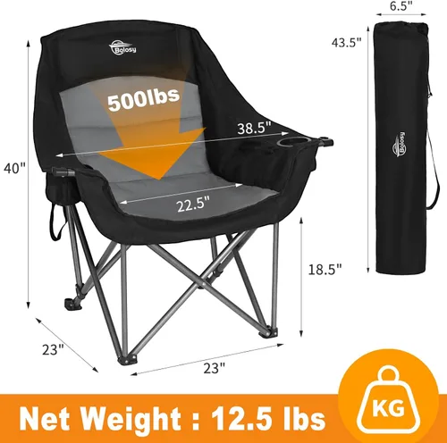 Miniatura 3 de Bolosy Paquete de 2 Sillas de Camping de Gran Tamaño para Adultos de Servicio Pesado Sillas Plegables para Exteriores Acolchadas Sillas de Césped