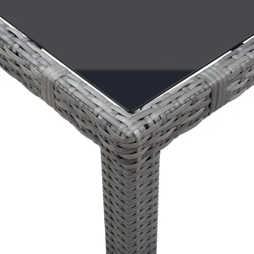 Miniatura 4 de Ensemble de Salle à Manger Extérieur 5 pièces gris, Mesa carrée en verre trempé et chaises en rotin synthétique PE résistant aux intempéries, Pour