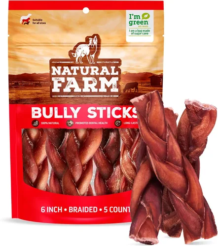 Natural Farm Palitos trenzados sin olor (6 pulgadas, 5 unidades) – 100% carne de res alimentada con pasto, sin granos, bajos en grasa y totalmente