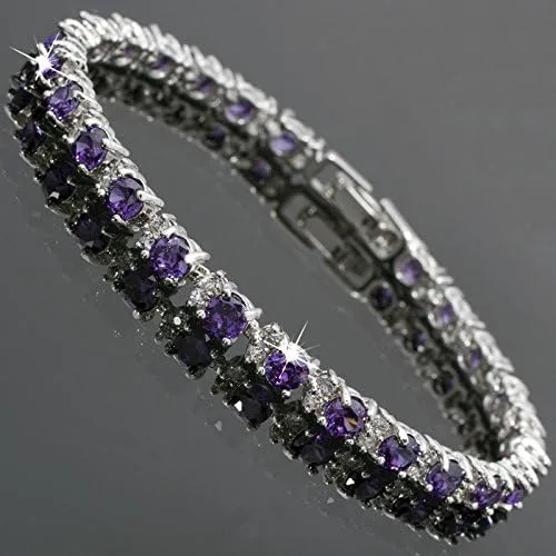Miniatura 4 de RIZILIA Pulsera redonda de tenis chapada en oro blanco con circonita cúbica multicolor, 7 pulgadas, multi
