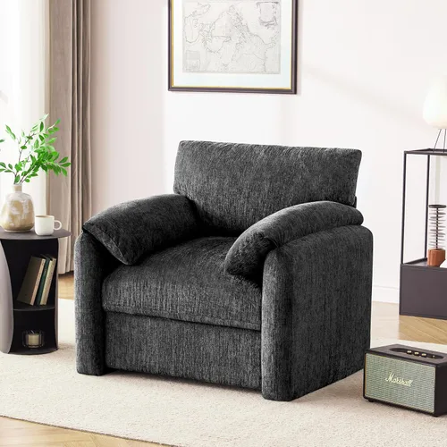 Miniatura 11 de Howjoe Sillón Extragrande de Chenilla, Sillas de Acento de 38.6 Pulgadas de Ancho para Sala de Estar y Dormitorio Silla de Descanso Moderna, Silla