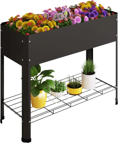 PROXRACER Cama de jardín elevada con patas desmontables Caja de plantación de metal elevada para cultivar hierbas frescas, verduras, flores,