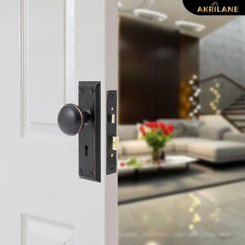 Miniatura 2 de AKRILANE Juego de cerradura de mortaja para puerta interior, perilla de estilo antiguo y vintage con llaves, bronce aceitado Oil Rubbed Bronze