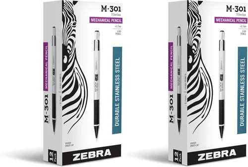 Miniatura 7 de Zebra Pen M-301 - Lápiz mecánico, barril de acero inoxidable, punta media, 0.028 in, agarre negro (paquete de 1)