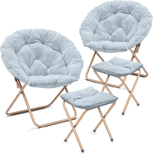 Miniatura 53 de Cómoda silla con platillo, silla de sala de estar, silla plegable acolchada suave de piel sintética, cómoda silla cuadrada de luna para sala