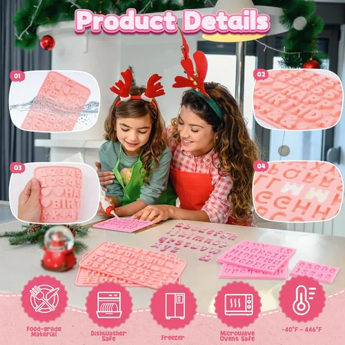 Miniatura 3 de 6 PIEZAS Moldes de Chocolate, Letras Números Moldes de Chocolate de Silicona Reutilizables Moldes de Dulces del Alfabeto con Feliz Cumpleaños