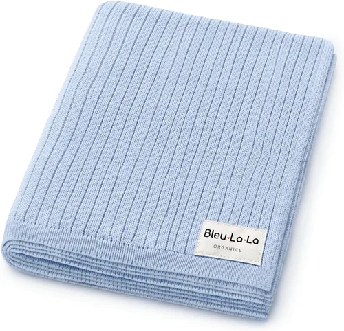 Miniatura 29 de Manta envolvente tejida de algodón orgánico Bleu La La para niños - 100% algodón orgánico suave de lujo - Manta de arrullo y acurrucamiento cálida
