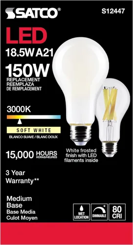 Miniatura 3 de Satco Lámpara de repuesto LED de base media E26 de 18.5 W, 3000 K, 5.2 pulgadas de largo y 2.76 pulgadas de ancho