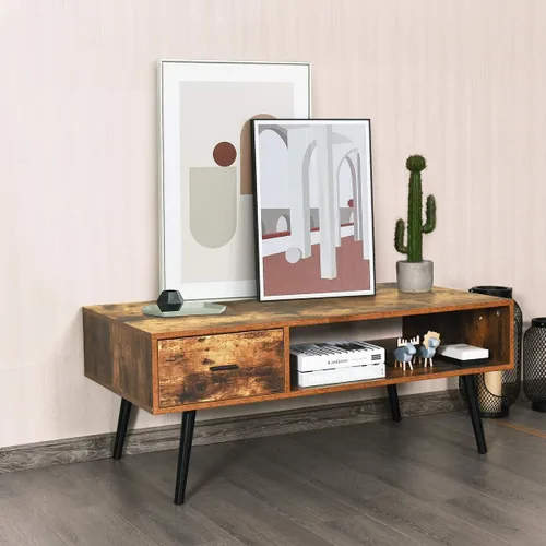 Miniatura 8 de Giantex Mesa auxiliar rectangular, soporte de TV de mediados de siglo con 1 cajón y estante de almacenamiento abierto para sala de estar, sala