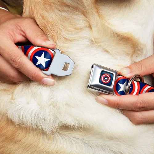 Miniatura 8 de Buckle-Down Collar de perro con hebilla de cinturón de seguridad, escudo Capitán América repetición azul marino, 1 pulgada de ancho, se adapta a