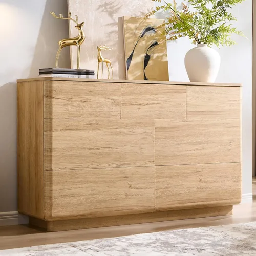 Miniatura 8 de JXQTLINGMU Cómoda de 7 cajones para dormitorio, cajonera moderna de empujar para abrir, gran almacenamiento de madera con perfil curvado y diseño