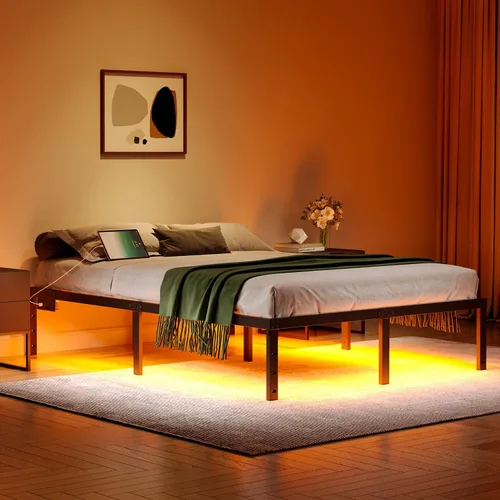 Miniatura 9 de HAVONIZD Marco de cama tamaño twin con luces LED y estación de carga - Marco de cama de plataforma de metal resistente de 18 pulgadas, no necesita
