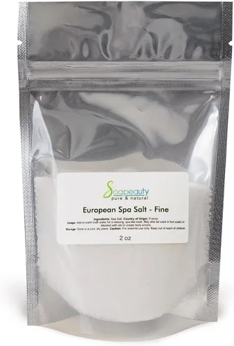 Sal de spa europea de grano fino de 2 onzas, 100% natural, sin perfume, producto unisex utilizado en productos cosméticos, exfoliante de sal marina,