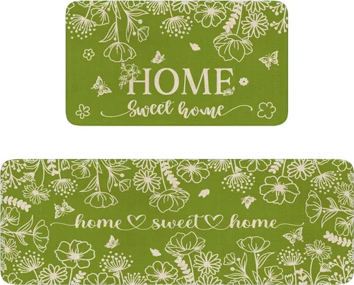 Miniatura 13 de Juego de 2 tapetes y tapetes de cocina con diseño floral de primavera, diseño floral de acuarela para piso, decoración de fregadero de cocina