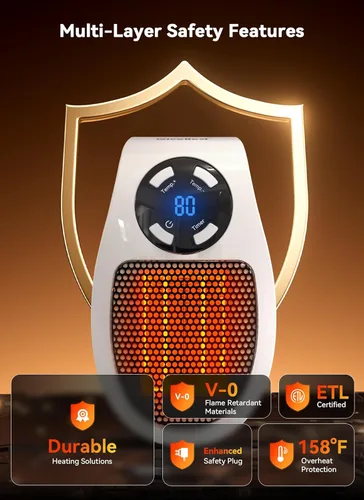 Miniatura 3 de Calentador de espacio programable GiveBest con pantalla LED, calentador eléctrico de toma de pared remoto con termostato y temporizador