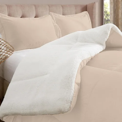 Miniatura 15 de Elegant Comfort Juego de Edredón Sherpa Súper Suave de 2 Piezas de Calidad Premium, Peso Pesado Reversible Alternativa de Plumón Micro-Gamuza, Satén