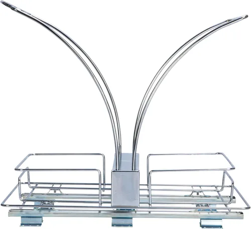 Miniatura 5 de Household Essentials Cubo de basura doble deslizante de acero cromado con insertos de plástico blanco