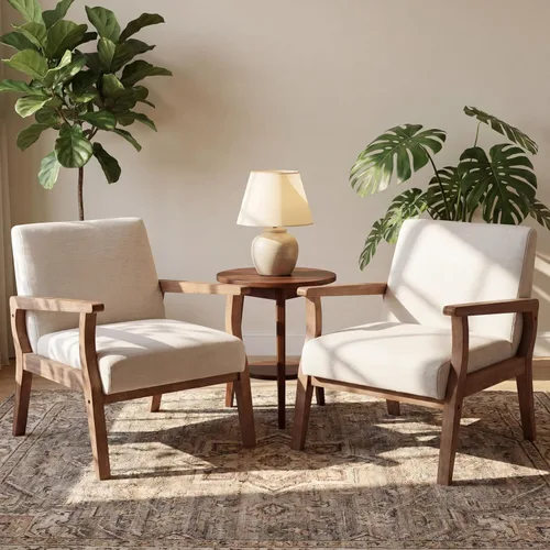 Miniatura 10 de HNY Sillas modernas de mediados de siglo, sillas decorativas de lino con marco de madera maciza, sillón para sala de estar, dormitorio, oficina