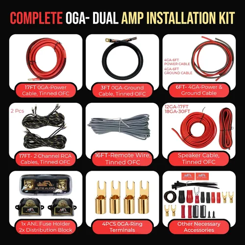 Miniatura 4 de Elite Audio Kit de cableado de amplificador dual calibre 0, kit de instalación de amplificador OFC de 5000 W para 2 amplificadores - EA-PROK0-DUAL