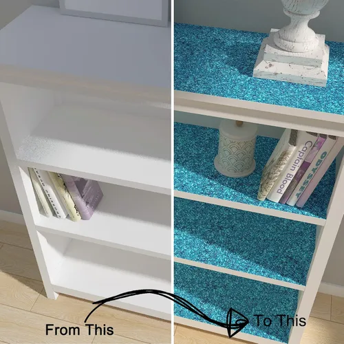 Miniatura 6 de Decotalk Papel tapiz azul con purpurina para pegar y despegar con purpurina de 17.7 x 120 pulgadas, papel de pared azul brillante para paredes