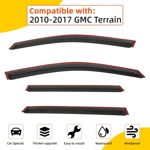 Miniatura 2 de 4 piezas de viseras de ventana con protector de lluvia y tintado ahumado compatible con 2010-2017 Terrain, deflector de ventilación adhesivo