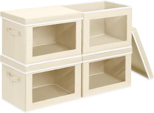 Miniatura 26 de Homsorout Contenedores de almacenamiento con tapas, organizadores pequeños de tela con ventana, contenedores de almacenamiento plegables para ropa