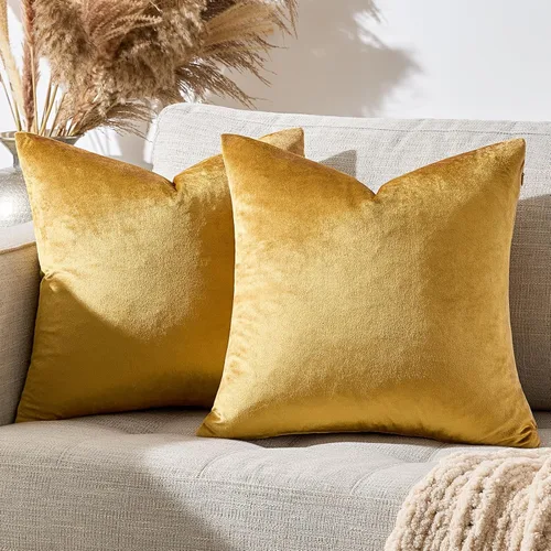 Miniatura 6 de GIGIZAZA Juego de 2 fundas de almohada doradas de terciopelo de 18 x 18 pulgadas para sofá 2-Dorado