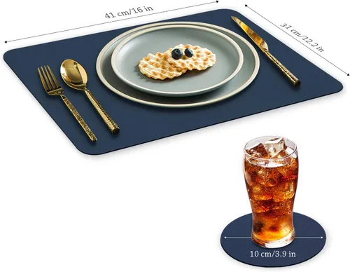 Miniatura 7 de Bacgnyer Juego de 4 manteles individuales con posavasos, resistentes a las manchas de calor, resistentes a los arañazos, antideslizantes, Azul oscuro