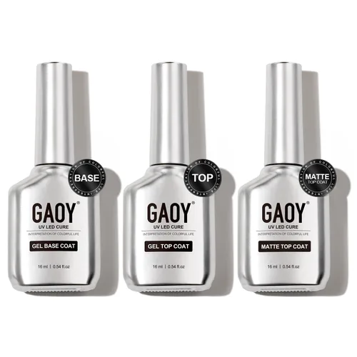 Miniatura 18 de GAOY Juego de 2 capas base y capa base de gel vidrioso de 0.6 fl oz, combinación de base para esmalte de uñas curado con luz UV Capa superior de gel
