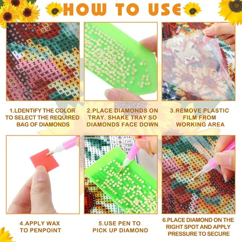 Miniatura 3 de Harloon Paquete de 6 kits de arte de diamantes de vaca de las tierras altas para adultos principiantes vaca 5D primavera verano pintura de diamantes