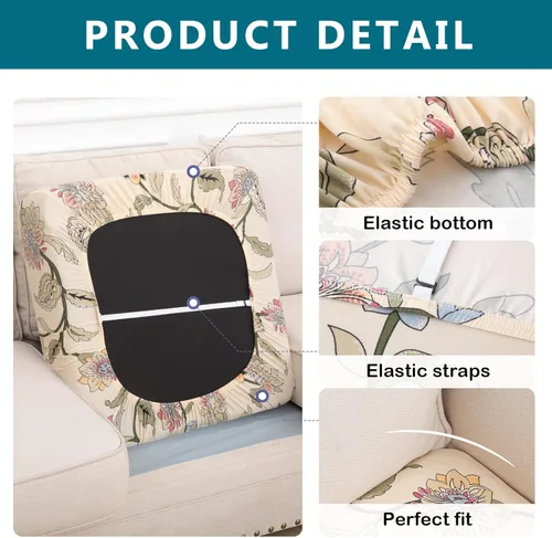 Miniatura 5 de hyha Fundas de cojín estampadas para sofá, fundas florales lavables para sofá de 3 cojines, fundas elásticas para cojines de exteriores para muebles