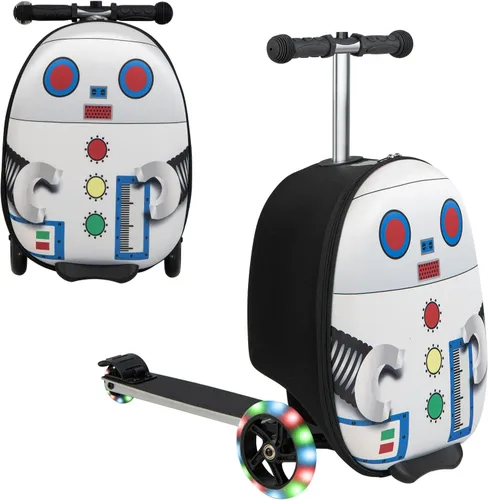 Costzon Patineta plegable para niños, 2 en 1 con ruedas iluminadas, sistema de frenos, maleta de mano para viajes, escuela, al aire libre