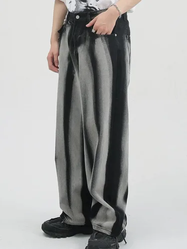 Miniatura 3 de Harajuku Hip Hop - Pantalones de mezclilla para hombre, ropa urbana con diseño de llama, cruz, bloques de color, pantalones casuales, pantalones