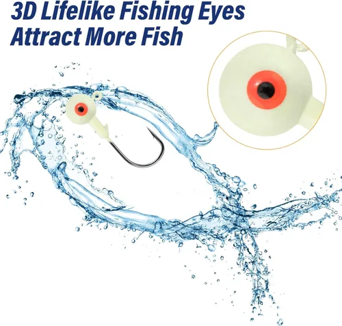 Miniatura 2 de Alwonder Paquete de 10 cabezas redondas de pesca, ganchos de róbala de lubina, ojos 3D, acero de alto carbono, 1/8-1/2 onzas, cabeza de plantilla