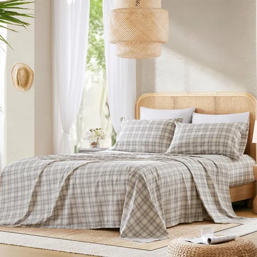 Miniatura 20 de Comfort Spaces Sábanas 100% algodón tamaño King, transpirables, naturalmente frescas, sábanas de algodón suave con bolsillo elástico de 14 pulgadas