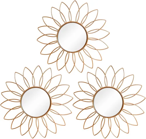 Miniatura 29 de Paquete de 3 espejos metálicos para pared, con diseño de rayos de sol, para decoración del hogar, arte decorativo para colgar en la pared para sala