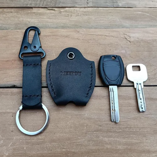Miniatura 4 de Funda de cuero hecha a mano para llave de coche para llave rota Funda para llave de coche para hombres y mujeres (Negro)