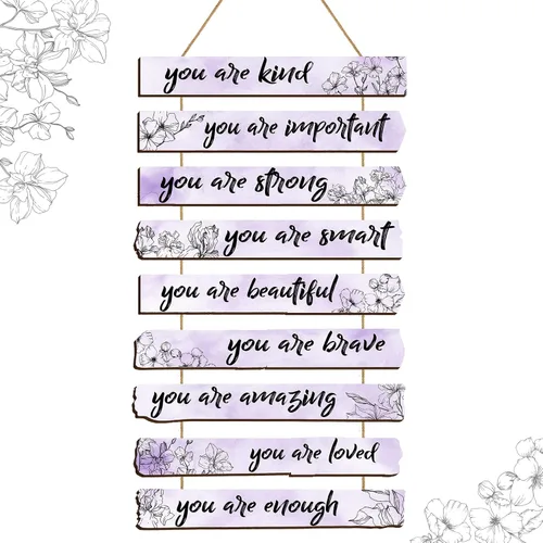 Miniatura 7 de Yookeer Un juego de 9 piezas inspiradoras florales de París para decoración de pared con afirmaciones You Are Loved Affirmations, arte de pared