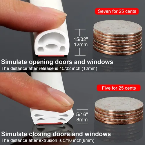 Miniatura 4 de [Nueva actualización] Tira de sellado de puerta de silicona de 19.7 pies para puertas y ventanas, diseño de cámara insonorizada multicapa, Blanco
