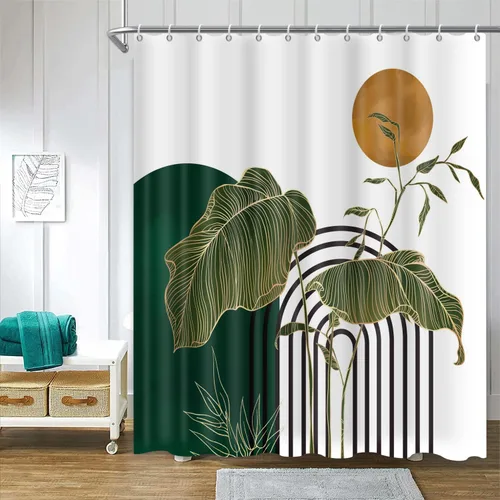Miniatura 7 de Cortina de ducha abstracta bohemia para decoración de baño, moderna planta tropical, decoración botánica de hojas de palmera, decoración de baño