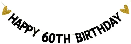 Cartel de feliz cumpleaños 60, pre-encordado, papel negro con purpurina, decoraciones de fiesta para 60 años, suministros de fiesta de cumpleaños